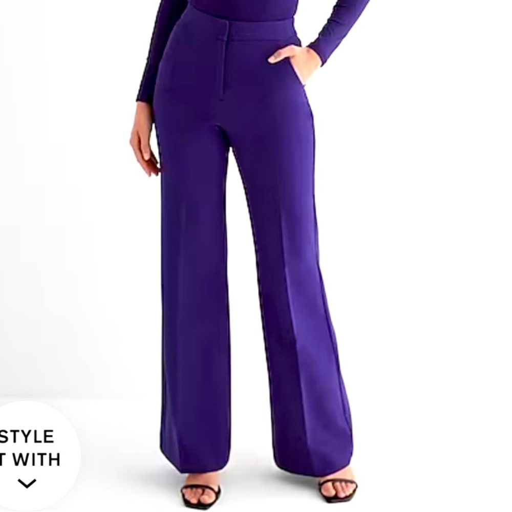 EXPRESS EDITOR  HIGH WAISTED TROUSERS FLARED PURPLE PANTS